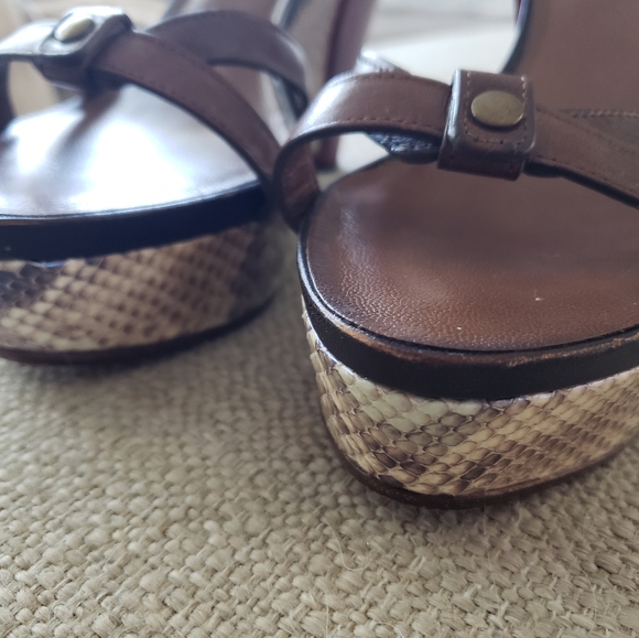 UGG Collection Ghita Leather Cafe Python Wedge Platform Sandals 9 1/2, Rosewood. - Picture 7 of 7